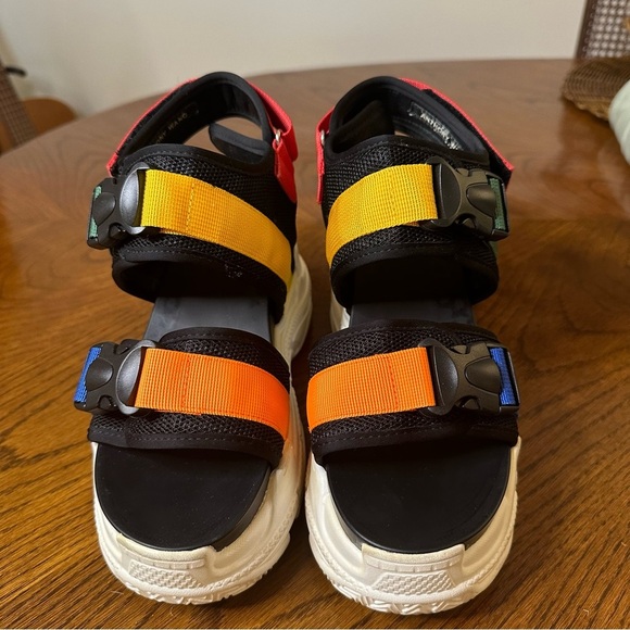 ANTHONY WANG Multicolor Buckle Strap Platform Sandal Peach Festival Rave Sz 8.5 - Picture 2 of 7